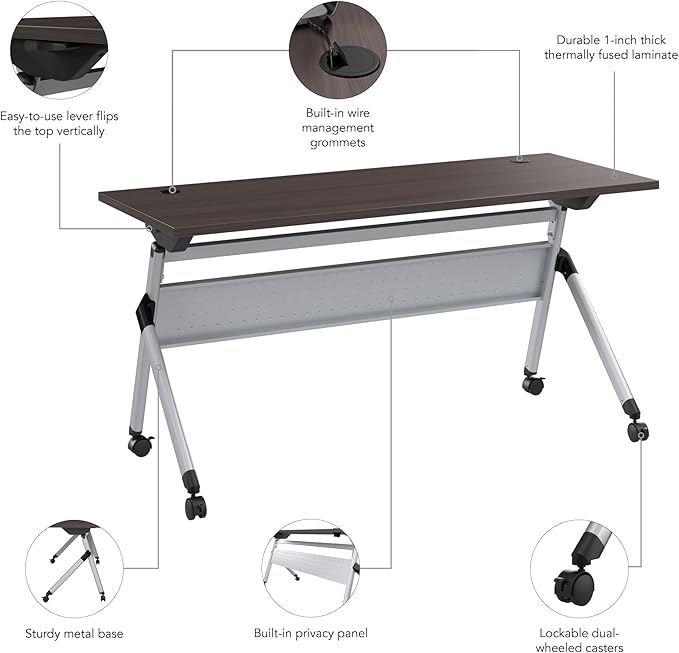 Bush Business Furniture Folding Training Table, 72 inch Desk, Commercial-Grade Bundle for Office or Classroom, Envision Collection, Gray