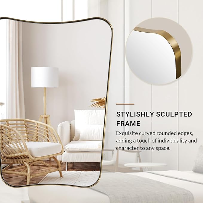 ANDY STAR 24x32 Inch Gold Mirror, Bathroom Vanity Mirror, Antique Brass Butterfly Mirror, Irregular Wall Mirror with Unique Curved Design Ideal for Home Remodel, Anti-Rust 1” Frame