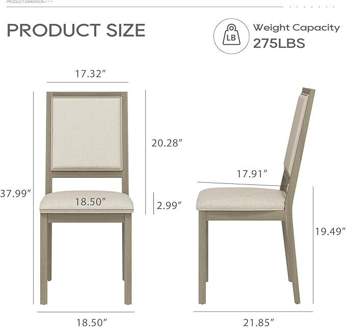 COLAMY Wood Dining Chairs Set of 2, Mid Century Modern Upholstered Kitchen Chairs,19 Inch Fabric Dining Chair with Back for Kitchen Dining Room,Grey