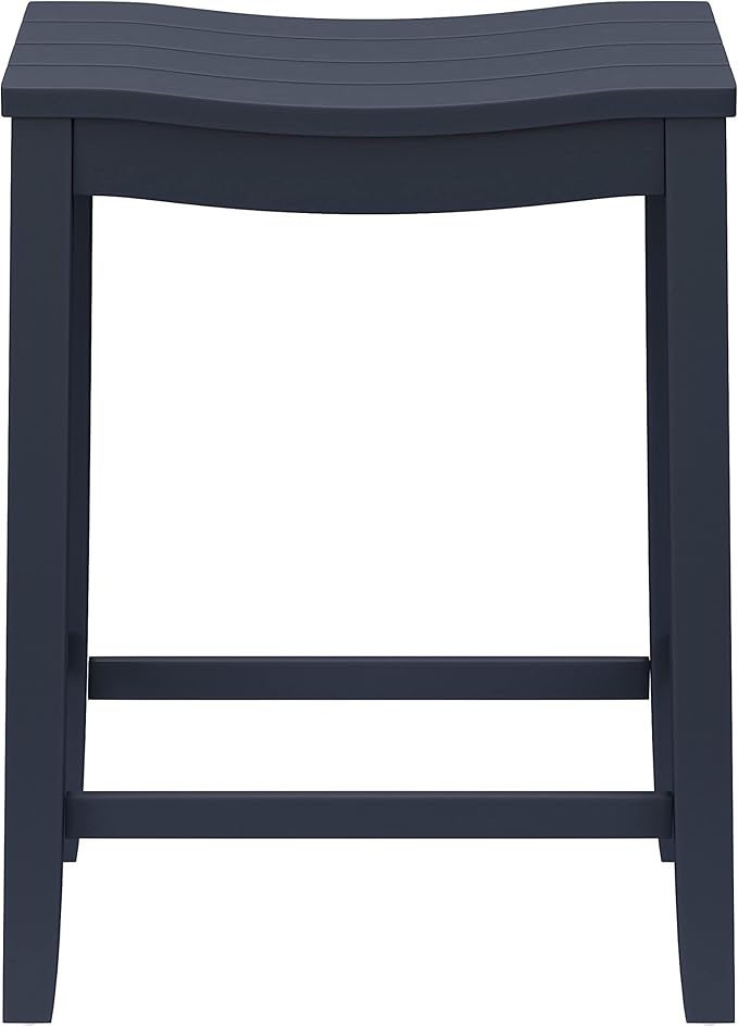 Hillsdale Fiddler Wood Backless Counter Height Stool with Saddle-Style Seat, Navy