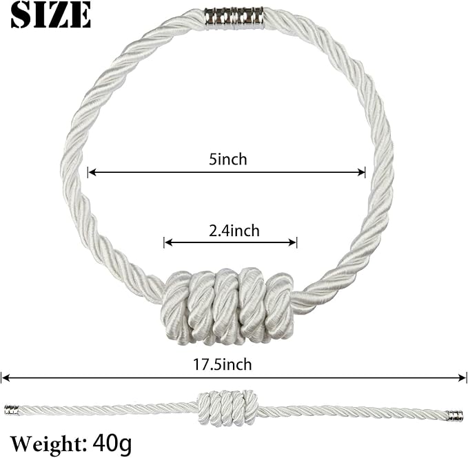 BEL AVENIR Magnetic Curtain Tiebacks, Decorative Drapery Holdbacks Modern Woven Tie-Backs with Exquisite Knot (White, 6 Pack)