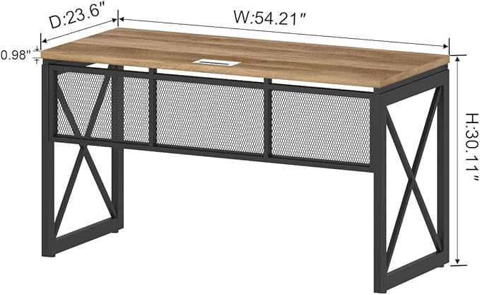 BON AUGURE Farmhouse Computer Desk, Modern Industrial Home Office Desks, Wood Metal Study Writing Table, Sturdy Gaming Desk (Vintage Oak, 54 Inch)