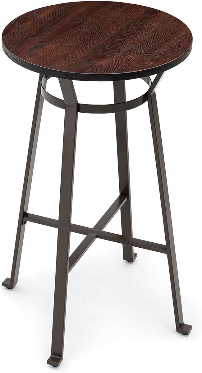 Glitzhome 41.25" H Rustic Steel Bar Table Round Solid Elm Wood Top Dining Room Pub Table Bistro Table