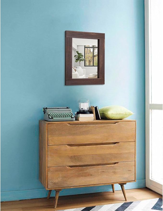 Mirrors for Wall Rustic Wooden Frame Rectangle Mirror Vintage Hanging Mirror for Bedroom Bathroom Living Room Farmhouse Wall Decor Brown Small 16" x 12 "