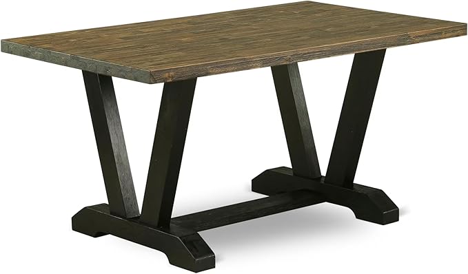East West Furniture V676DR124-7 7 Piece Dining Room Table Set Consist of a Rectangle Dining Table with V-Legs and 6 Black Color Linen Fabric Upholstered Chairs, 36x60 Inch, Multi-Color