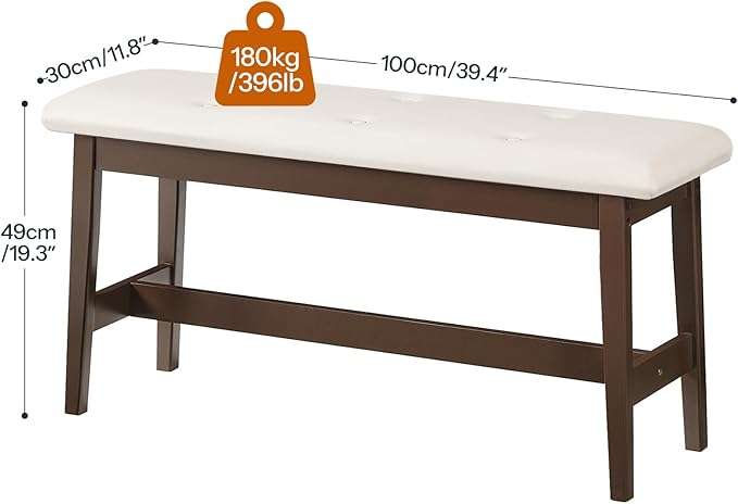 HOOBRO Dining Bench, Bamboo Dining Room Bench with PU Leather Upholstered Seat, for Kitchen, Living Room, Hallway, Kitchen, Entryway, Beige and Brown CE13CD01