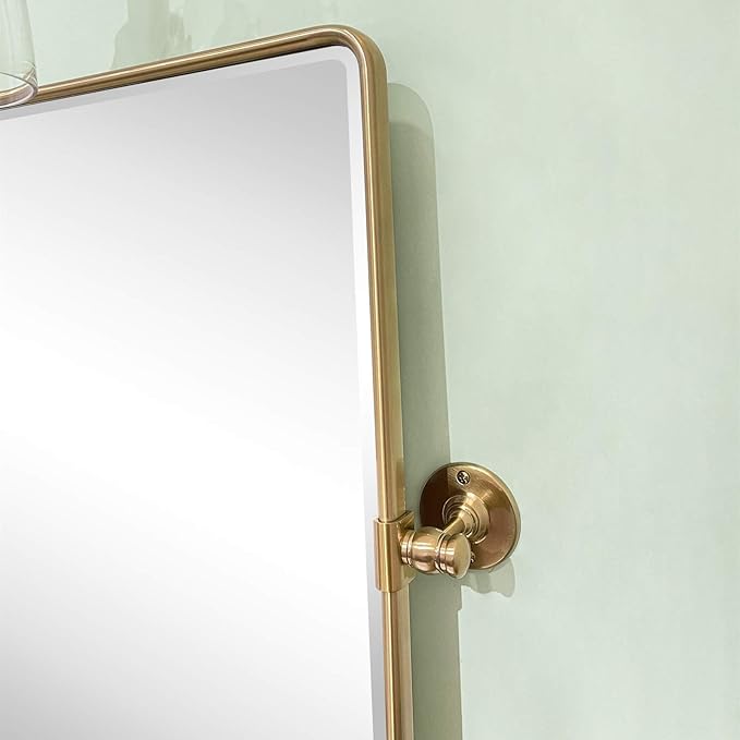 TEHOME 30x40'' Brushed Gold Pivoting Bathroom Vanity Mirror 40x30'' Brushed Brass Metal Framed Rectangle Tilting Beveled Vanity Mirrors for Wall