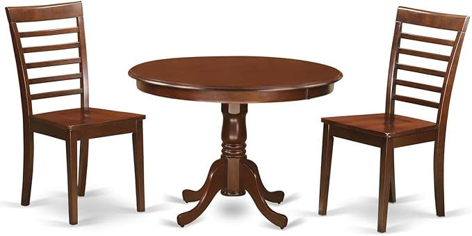 East West Furniture HLML3-MAH-W 3 Piece Dinette Set for Small Spaces Contains a Round Dining Table with Pedestal and 2 Dining Chairs, 42x42 Inch, Mahogany