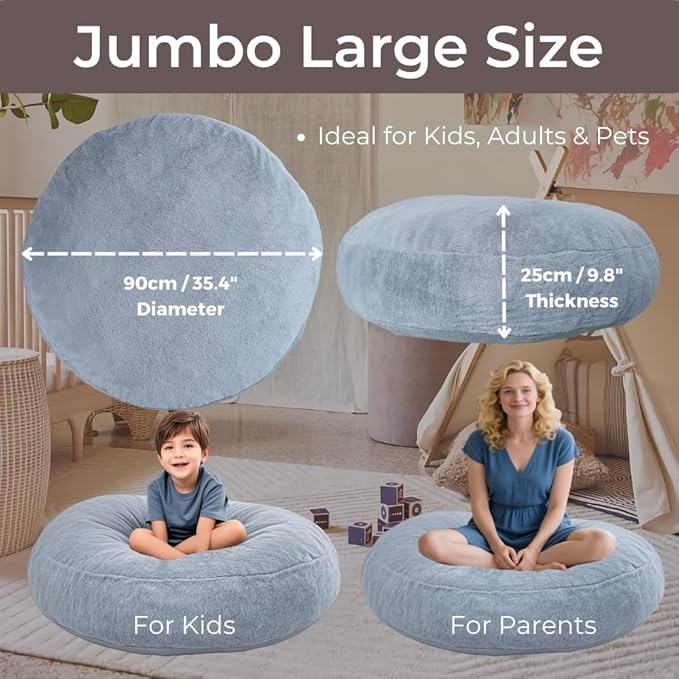 Wonder Space Bean Bag Chair – Soft Foam Filling | Removeable & Washable Cover | Ultra-Soft Plush Fabric - Minimalist Floor Cushion for Kids & Adults, Gaming, Reading and Relaxing, Grey
