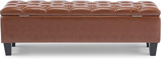 Christopher Knight Home Ottilie Faux Leather Storage Ottoman Bench, Wooden Rectangular Ottoman with Storage, Bedroom End of Bed Foot Stool, Entryway Ottoman Footrest, Living Room Extra Seat, Brown