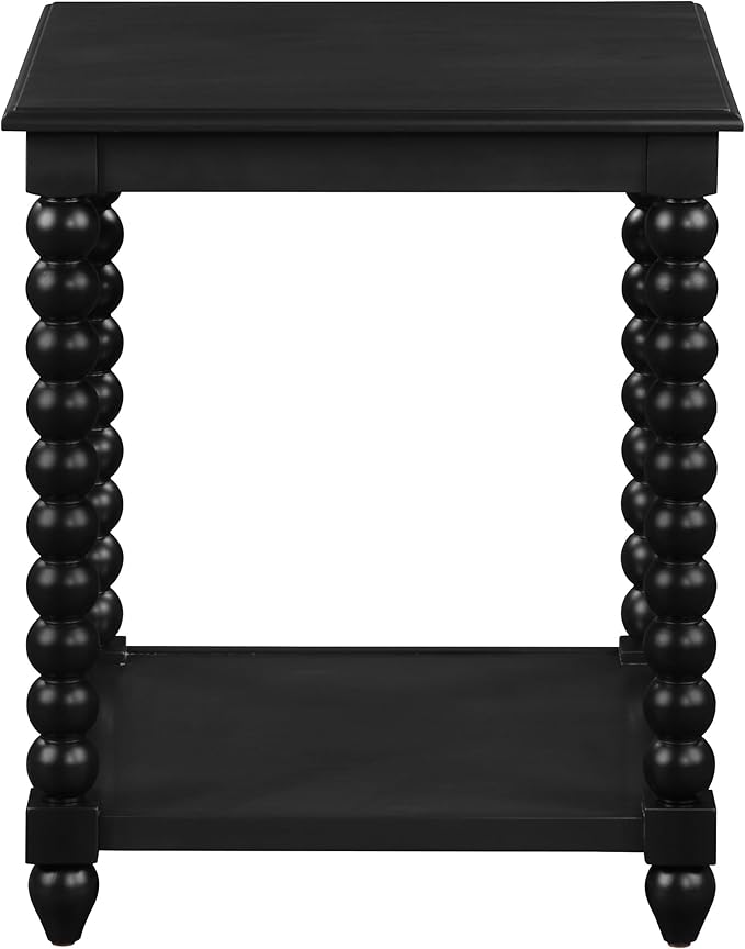 OSP Home Furnishings Elise Cottage Style Table with Spindle Legs, Open Storage Shelf, End Table, Black Finish
