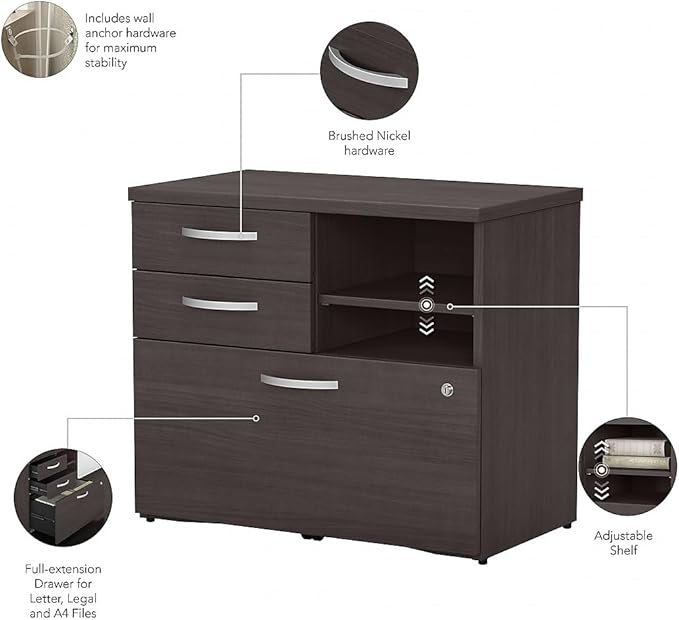 Bush Business Furniture Studio C Office Storage Cabinet with Drawers and Shelves in Storm Gray, Organization for Home or Professional Workspace
