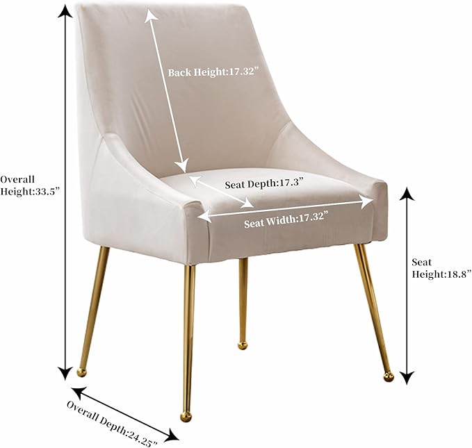 Modern Velvet Dining Chairs Set of 4, Contemporary Upholstered Furniture Collection with Polished Gold Metal Legs, Elegant Accent Chairs for Kitchen Living Room(White)