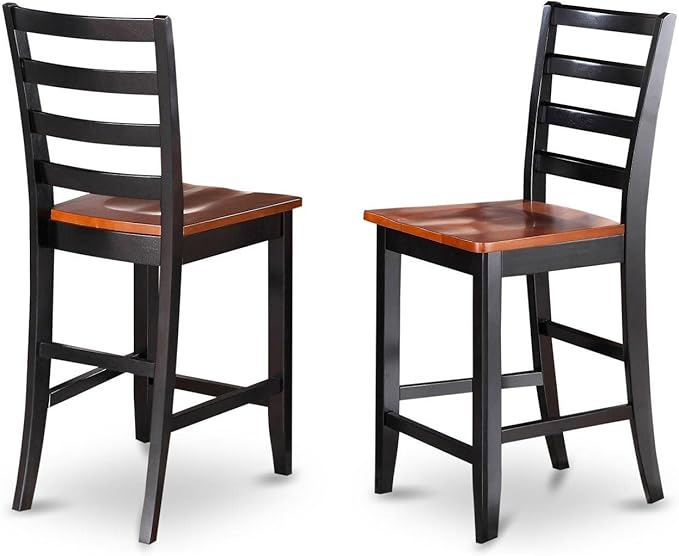East West Furniture TRFA3-BLK-W 3 Piece Counter Height Dining Set for Small Spaces Contains a Round Dining Room Table and 2 Wooden Seat Chairs, 42x42 Inch, Black & Cherry