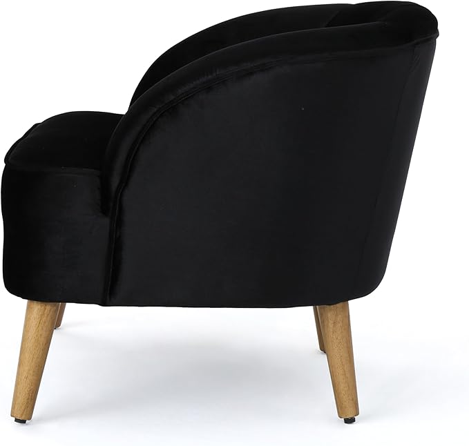 Ball & Cast Velvet Accent Chair,Modern Lounge Living Room Chairs with A Curved Backrest and Iconic Splayed Legs,Seating Furniture for Bedroom,Black
