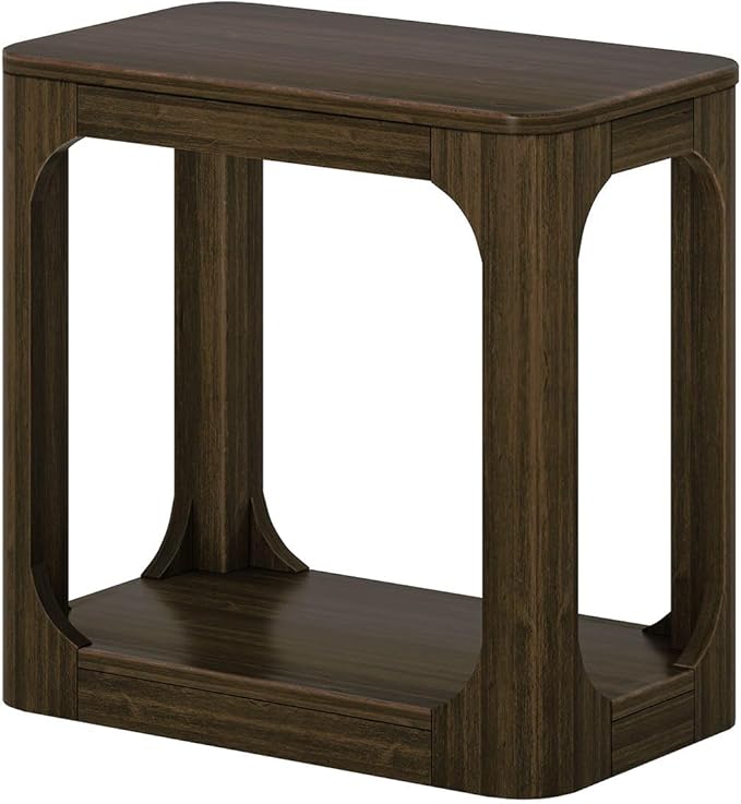 Plank+Beam Modern Rounded Rectangular Side Table with Shelf, Solid Wood End Table for Living Room, 25in, Walnut
