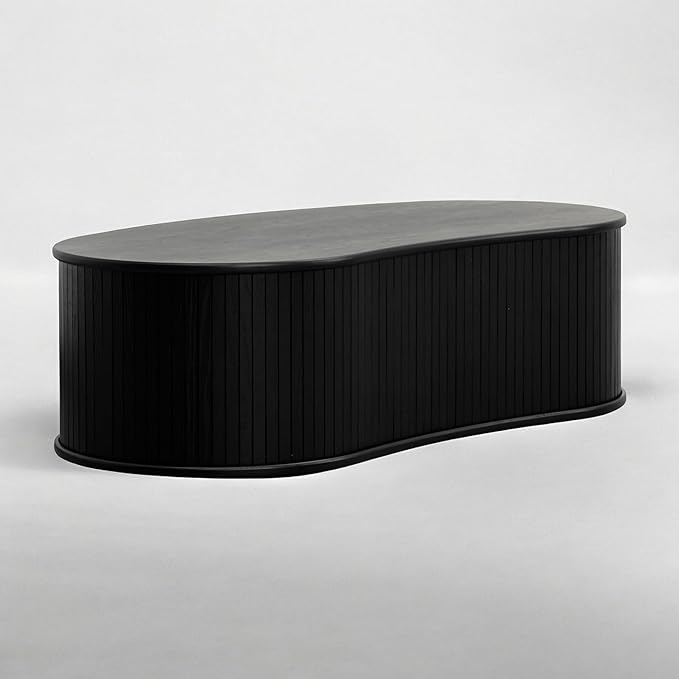 NTC Ripple Coffee Table, Modern Oval Wooden Center Table with Vertical Groove Design, Stylish Living Room Decor, Contemporary Minimalist Style for Home and Office, Effortless Assembly - Burnt Black