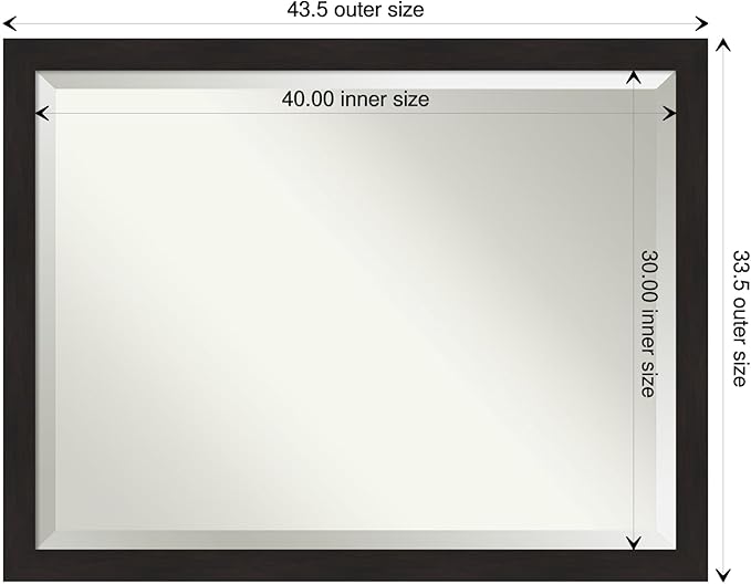 Amanti Art Brown Wall Mirror 34x44 Furniture Espresso Narrow Rectangle Bathroom Mirror for Wall Decor Living Room, X-Large Casual Frame, Hangs Horizonally and Vertically, Bathroom Decor, Beveled Edge
