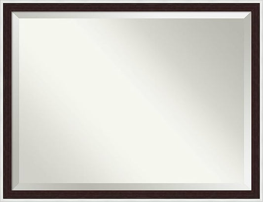 Amanti Art Wall Mirror 33x43 Maya Espresso Silver Rectangle Bathroom Mirror for Wall Decor Living Room, X-Large Modern Frame, Hangs Horizonally and Vertically, Bathroom Decor, Beveled Edge