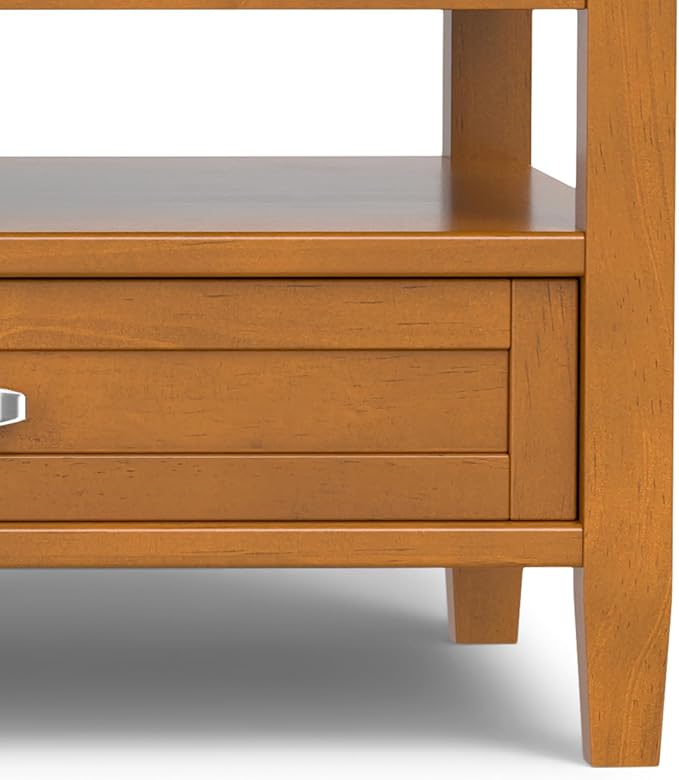SIMPLIHOME Warm Shaker Lift Top Coffee Table - 48 inch Wide Solid Wood Cocktail Table in Light Golden Brown, Transitional Living Room Table with Hidden Storage, 2 Drawers, and Open Shelf