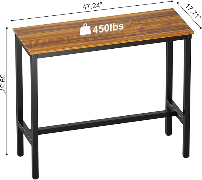 Teraves Bar Table, Bar Height Pub Table, Counter Height Table with Sturdy Metal Frame, Rectangular High Top Table for Kitchen & Dining, Living Room (47.24", Teak)