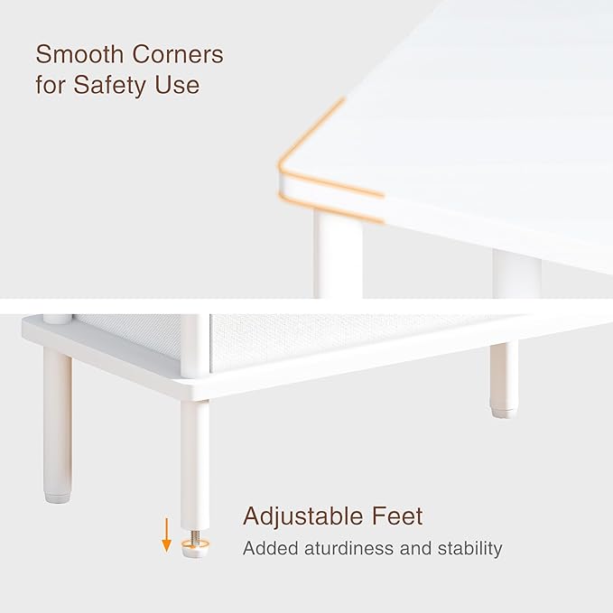 Narrow Side Table with Fabric Basket, End Table for Small Spaces, Slim Nightstand with 3-Tier Storage Shelf, Sofa Beside Table, for Living Room, Bed Room, Natrual White