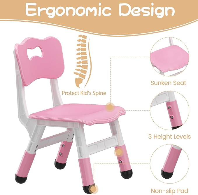 GarveeHome Kids Table and 6 Chairs Set, Height Adjustable Toddler Table and Chair Set, Graffiti Desktop, Children Study Play Dinner Table for Home Daycare Preschool for Ages 2-8, Pink
