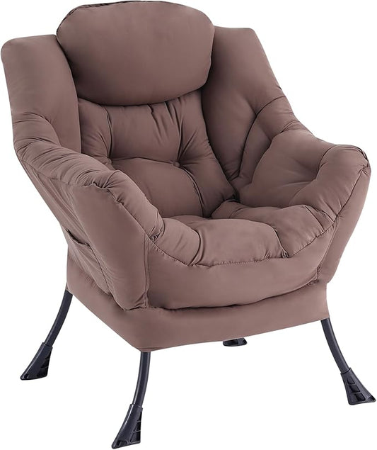 LITA Lazy Chair with Ottoman, Modern Accent Leisure Upholstered Sofa, Contemporary Lounge Reading Chair with Armrests and a Side Pocket for Living Room, Bedroom & Small Space, Single Dark Brown