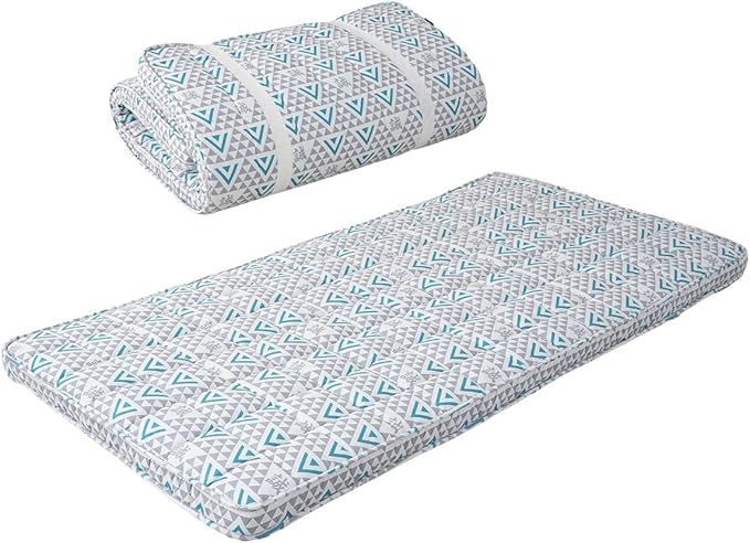 EMOOR Japanese Padded Futon Mattress Machi Twin Triangle-Gray (Shinsengumi Makoto), Gusset Foldable Storable Elastic Bands Floor Sleeping Guest Bed Tatami Mat