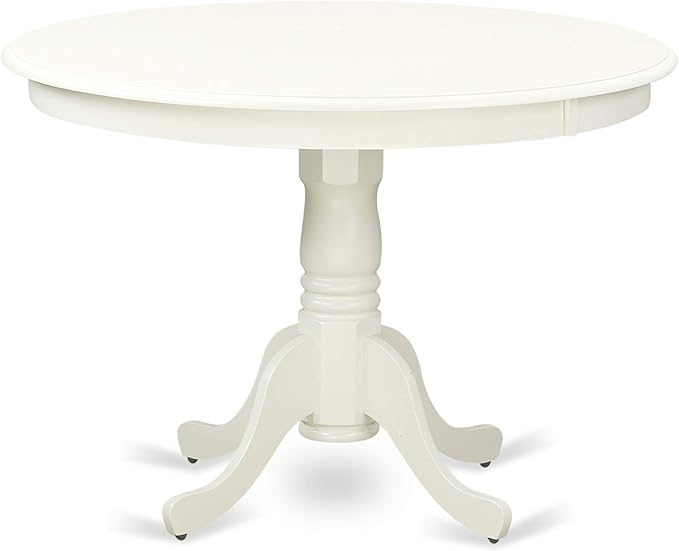 East West Furniture HLIP5-LWH-C 5 Piece Dining Set Includes a Round Dining Room Table with Pedestal and 4 Linen Fabric Upholstered Chairs, 42x42 Inch, Linen White