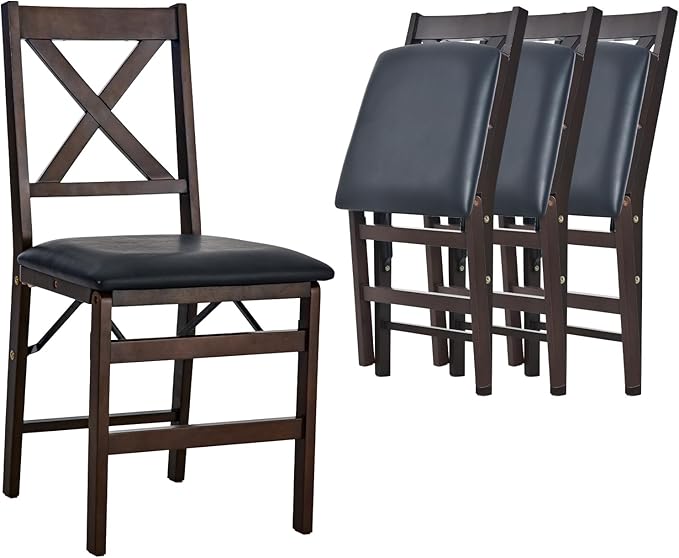 COLAMY Folding Dining Chairs Set of 4 – Dark Brown Wooden Dining Room Chairs, Pre-Assembled, Space Saving Kitchen & Dining Room Furniture, Mid Century Rustic Style, Indoor Outdoor Use