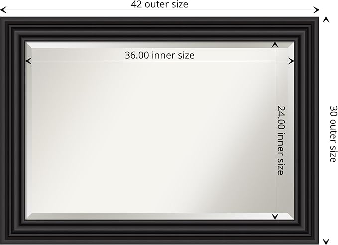 Amanti Art Black Bathroom Mirror for Over Sink, 30x42 Colonial Black Rectangle Vanity Mirror, Large Traditional Frame, Hangs Horizonally and Vertically, Bathroom Wall Decor, Beveled Edge