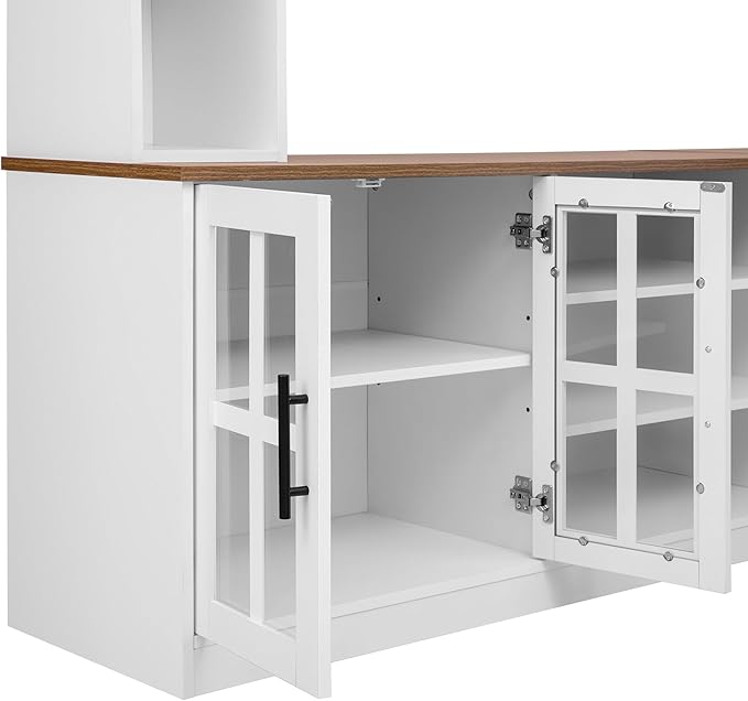 95.5" Entertainment Wall Unit Set with Bookshelves, Modern TV Stand for Televisions Up to 80", Large Media Console with Cabinets and Tempered Glass Doors for Living Room