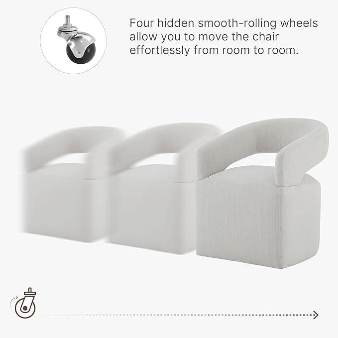 Upholstered Dining Chairs with Casters Modern Barrel Side Armchair with Rollers for Diningroom Bedroom Livingroom Reading Room, Linen, 4PCS