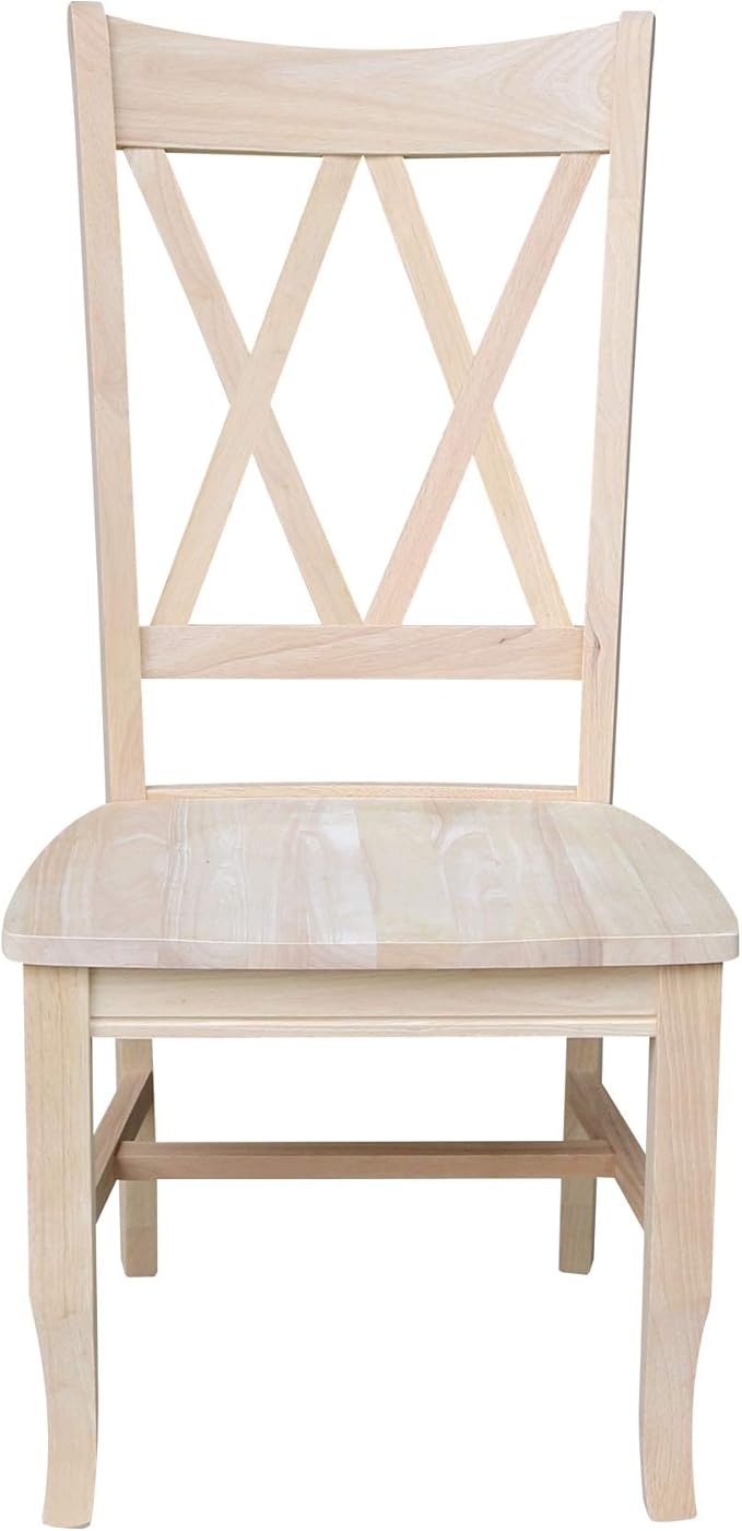 IC International Concepts, Set of 2 Double X-Back Dining Chairs, Armless, Real Wood, Kitchen/Dining/Accent, 19.9"W x 22"D x 41.3"H, 225 Lbs Wt. Capacity, DIY, Paint/Stain In Any Color, Unfinished