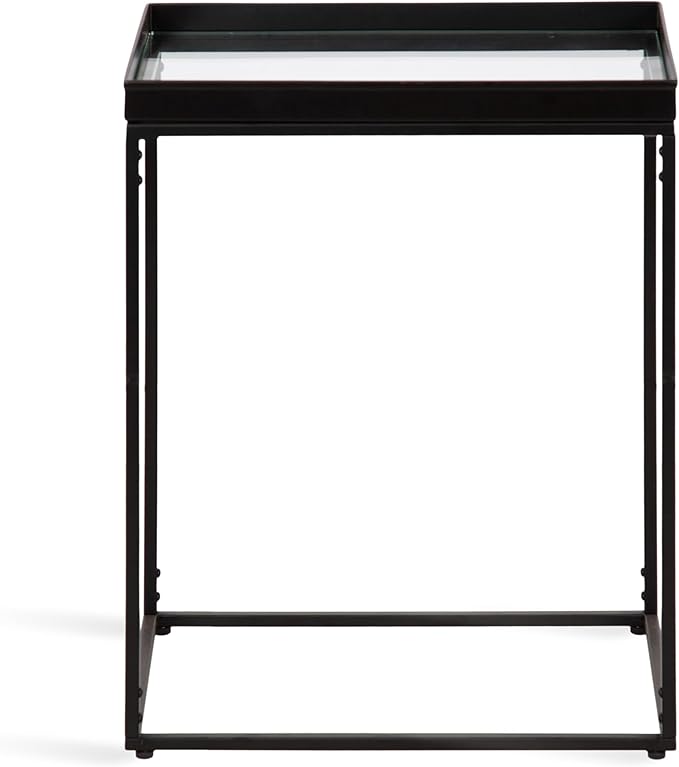 Kate and Laurel Lonsdale Modern Glass Narrow End Table; 18 x 12 x 24; Clear Glass and Black; Decorative Contemporary Glass and Metal Side Table for Use as Bedroom Nightstand or Living Room Accent