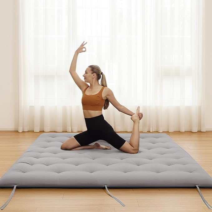 Syrinx Japanese Floor Futon Mattress, Foldable Tatami Sleeping Pad for Adults & Kids, Roll-Up Floor Bed or Bench Cushion