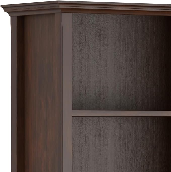 SIMPLIHOME Amherst Bookcase - 70 inch Tall 5-Shelf Solid Wood Bookshelf in Russet Brown, Transitional Storage for Living Room, Study Room or Office with Adjustable Shelves and Tapered Legs