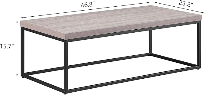 CENSI 47-Inch Grey Wash Accent Coffee Table/Center Table for Living Room, Rectangle Modern Industrial Style,Wood and Metal, Max.Loading 220 lbs. (French Oak)