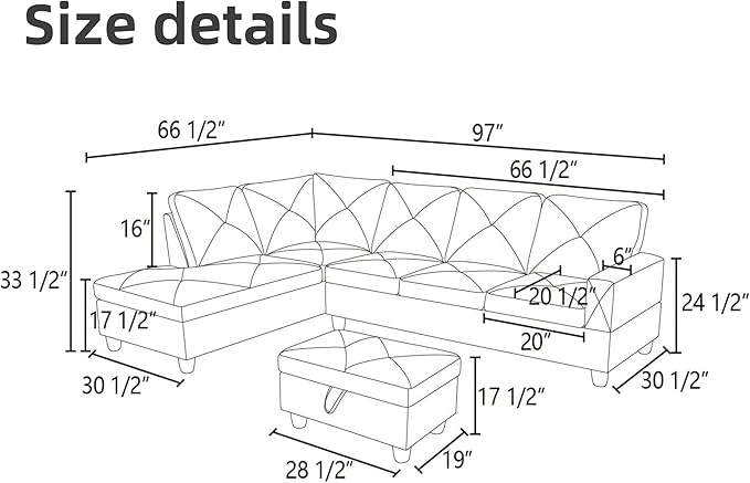 Leather Sectional Couch, Modern L Shaped Couches for Living Room, Comfy 4 Seat Modular Sectional Sofa with Ottoman Storage for Bedroom Apartment, Brown