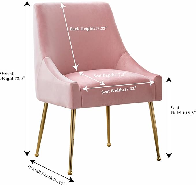 Velvet Dining Chairs Set of 2, Furniture Collection Modern Contemporary Upholstered with Polished Gold Metal Legs(Pink)