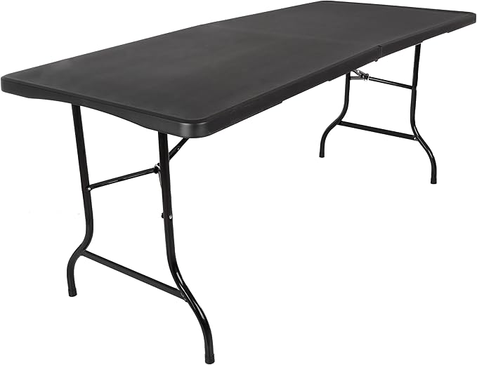 Everyday Home Folding Table - Lightweight Portable Folding Desk - 6-Foot-Long Plastic Table for Camping, Playing Cards, Parties, and Dining (Black)