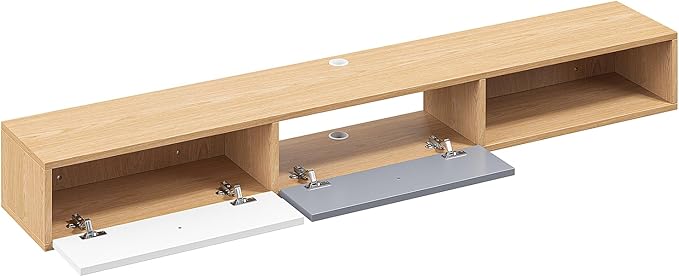 Modern Floating TV Stand with Doors, 55‘’ Wall Mounted Media Console Cabinet Under TV Shelf for Living Room Bedroom, Natural