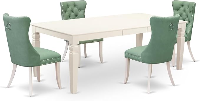 East West Furniture LGDA5-LWH-22 5 Piece Dining Room Set Consists of a Rectangle Dining Table with Butterfly Leaf and 4 Polyester Fabric Chairs, linen white