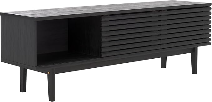 SAFAVIEH Aricia TV Stand for up to 65" Flatscreen – Black, 2 Sliding Doors with Interior Storage, 1 Open Shelf, Entertainment Media Console (MED9633B)