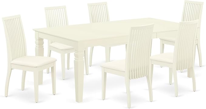 East West Furniture LGIP7-LWH-C 7 Piece Dinette Set Consist of a Rectangle Dining Room Table with Butterfly Leaf and 6 Linen Fabric Upholstered Dining Chairs, 42x84 Inch, Linen White