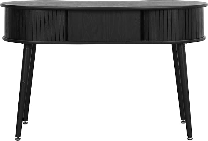 NTC Ripple Desk, Modern Wooden Writing Desk with Two Hidden Drawers, Stylish Vertical Groove Design, Home Office Workstation, Minimalist Study Table, Easy Assembly - Burnt Black