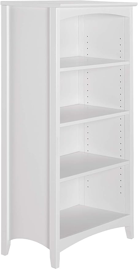 Camaflexi Shaker Style 4 Shelf Bookcase / Solid Wood / 48 inch High / Adjustable Shelving / Closed Back / Display Bookshelf for Living Room, Bedroom, Home and Office, White
