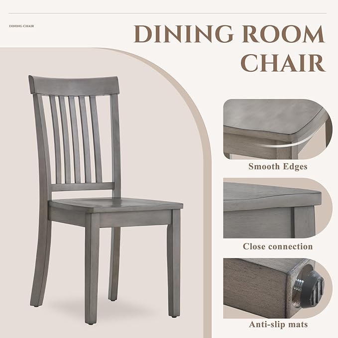 COLAMY Wooden Dining Chairs Set of 2, Spindle High Back Windsor Kitchen Side Chair, Farmhouse Dining Chairs for Kitchen and Dining Room, Light Grey