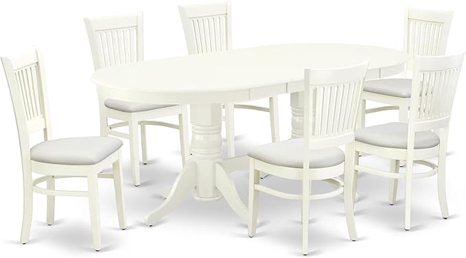East West Furniture VAVA7-LWH-C 7 Piece Modern Dining Table Set Consist of an Oval Wooden Table with Butterfly Leaf and 6 Linen Fabric Upholstered Dining Chairs, 40x76 Inch, Linen White